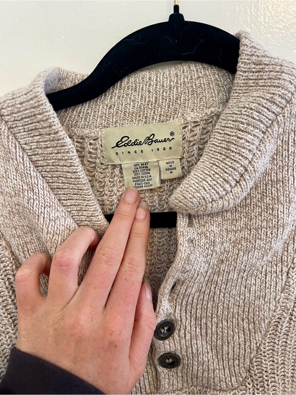 Vintage Eddie Bauer Cream Shawl-Collar Knit Sweater